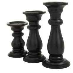 Candle Holders-Kirkland's Home Midnight Distressed Wood Candle Holders, Set Of 3 Black