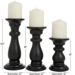 Candle Holders-Kirkland's Home Midnight Distressed Wood Candle Holders, Set Of 3 Black