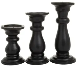 Candle Holders-Kirkland's Home Midnight Distressed Wood Candle Holders, Set Of 3 Black