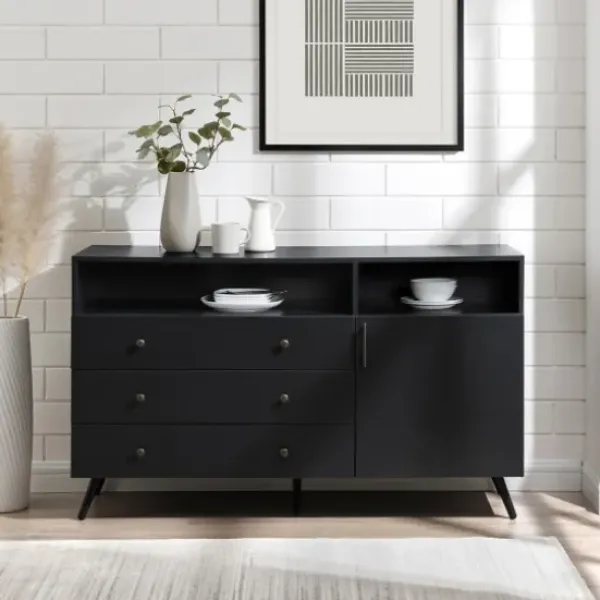 Cabinets & Sideboards-Kirkland's Home Midnight Mid-Century Modern Sideboard