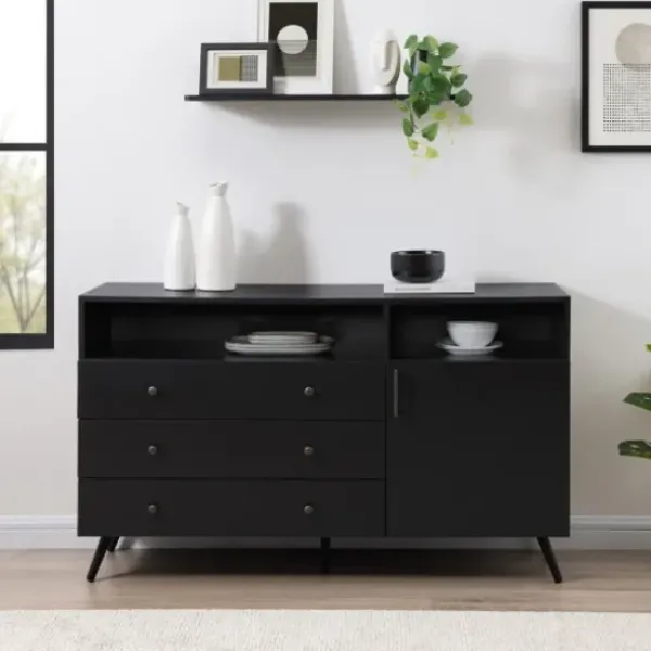 Cabinets & Sideboards-Kirkland's Home Midnight Mid-Century Modern Sideboard
