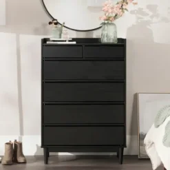 Dressers & Chests-Kirkland's Home Midnight Solid Wood Pull Tab Dresser Black