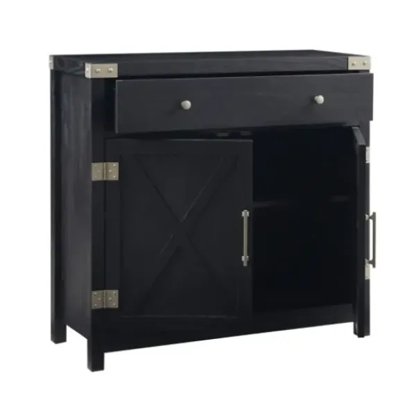 Cabinets & Sideboards-Kirkland's Home Midnight X-Shaped Doors Decorative Chest Black