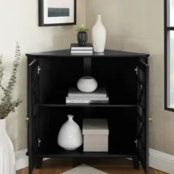 Cabinets & Sideboards-Kirkland's Home Mikie Corner Cabinet Black
