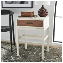 Accent & End Tables-Kirkland's Home Milo Honey Herringbone Accent Table White/Brown