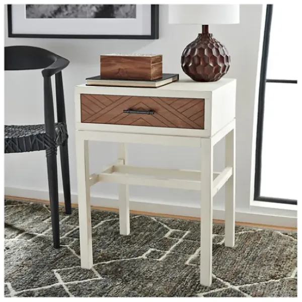 Accent & End Tables-Kirkland's Home Milo Honey Herringbone Accent Table White/Brown
