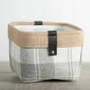 Baskets & Boxes-Kirkland's Home Mini Gray Plaid Bin With Leather Accent Gray/Tan/White