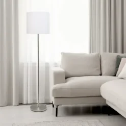 Floor Lamps-Kirkland's Home Minimal Brushed Nickel Stem Floor Lamp White