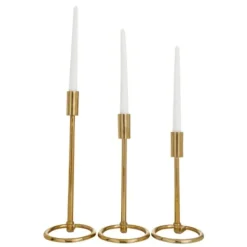 Candle Holders-Kirkland's Home Minimalist Circle Base 3-Pc. Candlestick Set Gold