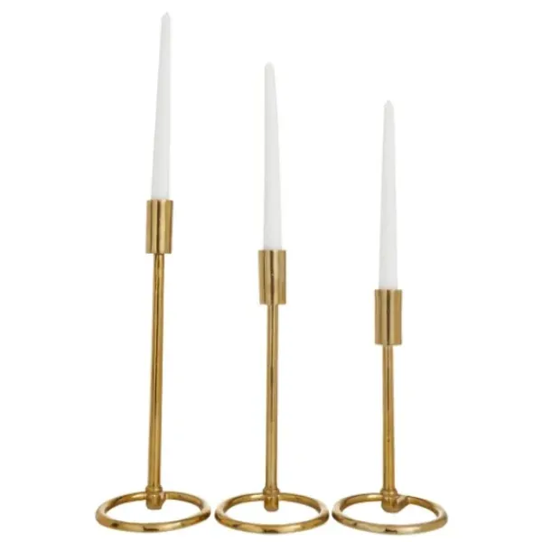 Candle Holders-Kirkland's Home Minimalist Circle Base 3-Pc. Candlestick Set Gold