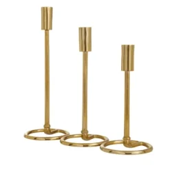 Candle Holders-Kirkland's Home Minimalist Circle Base 3-Pc. Candlestick Set Gold
