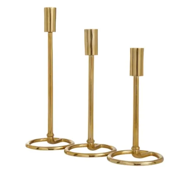 Candle Holders-Kirkland's Home Minimalist Circle Base 3-Pc. Candlestick Set Gold