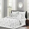 Quilts-Kirkland's Home Miriam Floral & Stripe 3-Pc. Full/Queen Quilt Set Gray/White