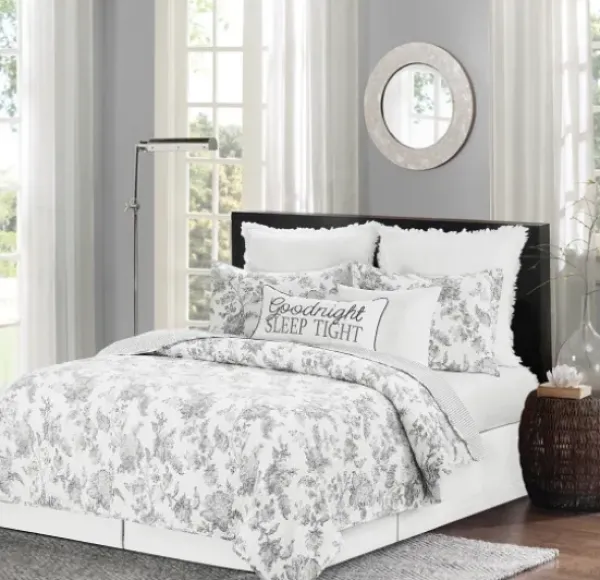 Quilts-Kirkland's Home Miriam Floral & Stripe 3-Pc. Full/Queen Quilt Set Gray/White