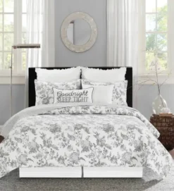 Quilts-Kirkland's Home Miriam Floral & Stripe 3-Pc. Full/Queen Quilt Set Gray/White