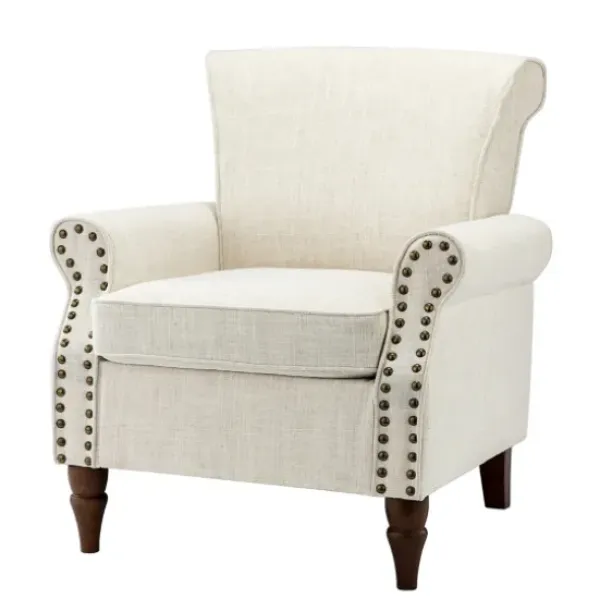 Accent Chairs-Kirkland's Home Miriam Nailhead Trim Armchair Ivory