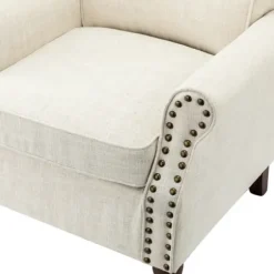 Accent Chairs-Kirkland's Home Miriam Nailhead Trim Armchair Ivory