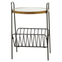 Accent & End Tables-Kirkland's Home Mirror Top Magazine Rack Side Table Black/Gold