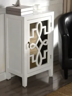 Cabinets & Sideboards-Kirkland's Home Mirrored 1-Door Cabinet With Overlay Pattern White