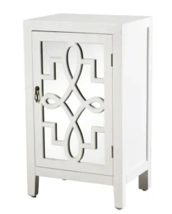 Cabinets & Sideboards-Kirkland's Home Mirrored 1-Door Cabinet With Overlay Pattern White