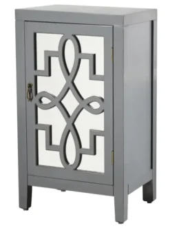 Cabinets & Sideboards-Kirkland's Home Mirrored 1-Door Cabinet With Overlay Pattern Gray