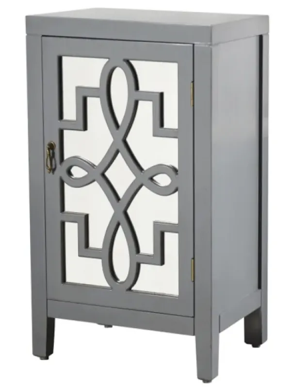 Cabinets & Sideboards-Kirkland's Home Mirrored 1-Door Cabinet With Overlay Pattern Gray