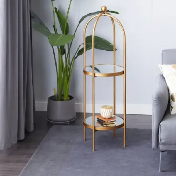 Bookshelves-Kirkland's Home Mirrored Two-Tier Cage Shelf Gold