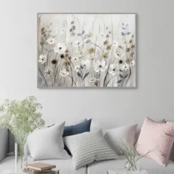 Framed Art-Kirkland's Home Misty Meadow Framed Canvas Art Print Gray/White