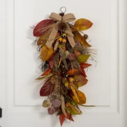 Wreaths-Kirkland's Home Mixed Fall Foliage Teardrop Swag Orange/Brown