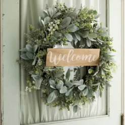 Wreaths-Kirkland's Home Mixed Greenery Welcome Sign Wreath Green/Brown