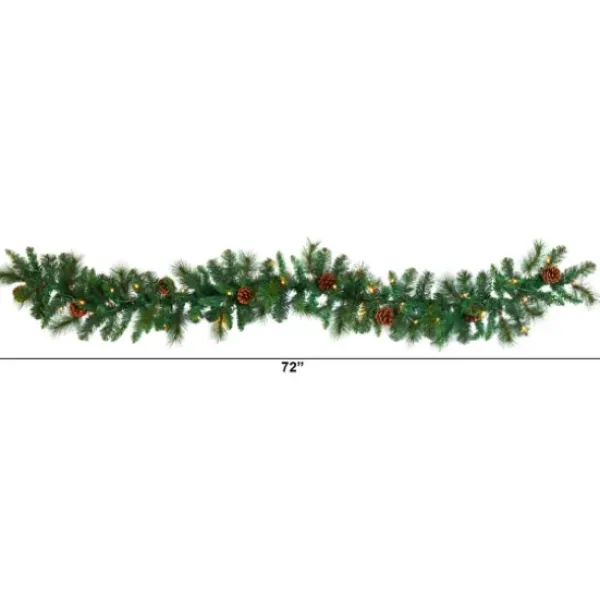 Arrangements & Greenery-Kirkland's Home Mixed Pine Clear Led Lighted Garland Green