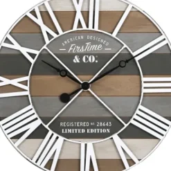 Clocks-Kirkland's Home Mixed Planks And White Wooden Wall Clock