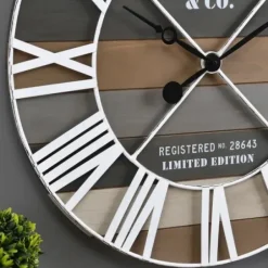 Clocks-Kirkland's Home Mixed Planks And White Wooden Wall Clock