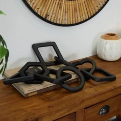 Statues & Figurines-Kirkland's Home Mixed Shapes Chain Sculptures, Set Of 2 Black