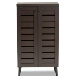 Entryway Furniture-Kirkland's Home Mocha Tall Slatted Shoe Storage Cabinet Brown
