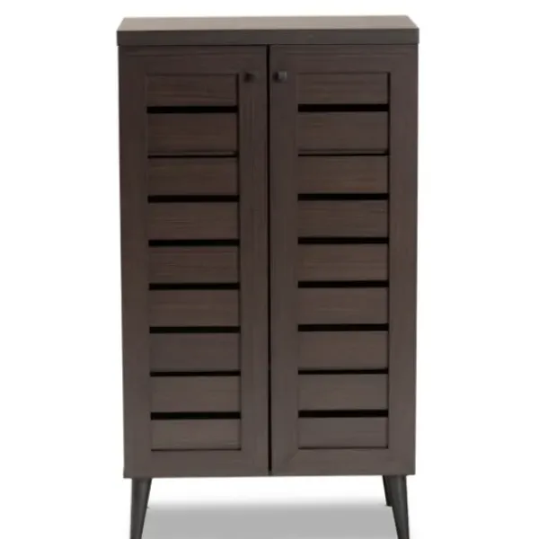 Entryway Furniture-Kirkland's Home Mocha Tall Slatted Shoe Storage Cabinet Brown