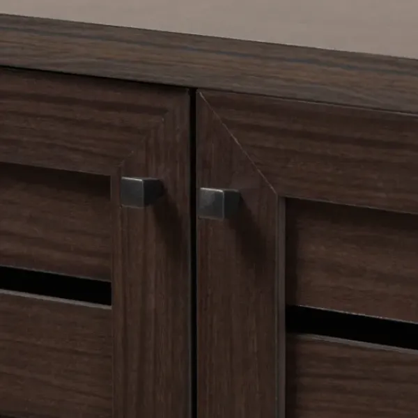 Entryway Furniture-Kirkland's Home Mocha Tall Slatted Shoe Storage Cabinet Brown