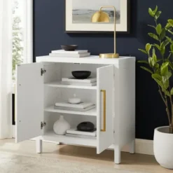 Cabinets & Sideboards-Kirkland's Home Mod Herringbone Cabinet White