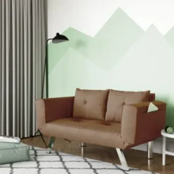 Sofas & Loveseats-Kirkland's Home Mod Wing Arm Convertible Sofa Brown