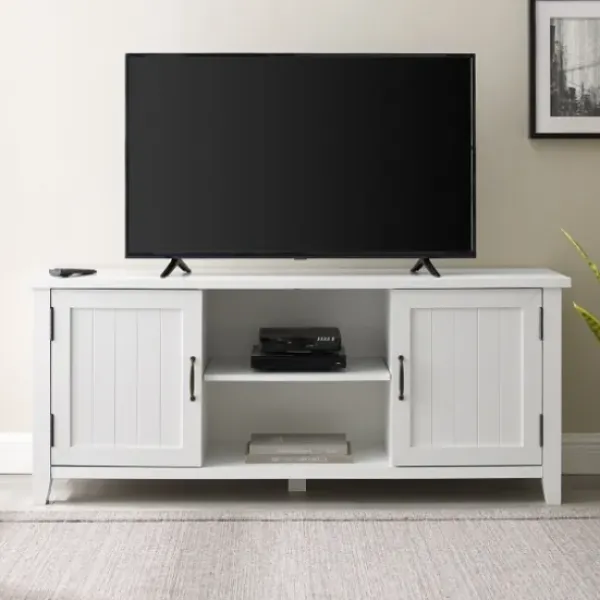 Tv Stands & Media Consoles-Kirkland's Home Modern Farmhouse 2-Door Tv Stand White