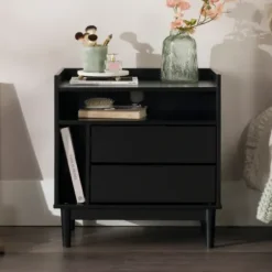 Nightstands-Kirkland's Home Modern Frame Wood Nightstand Black