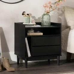 Nightstands-Kirkland's Home Modern Frame Wood Nightstand Black