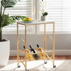 Kitchen Islands & Bar Carts-Kirkland's Home Modern Marble Deco Bar Cart