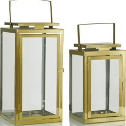 Lanterns-Kirkland's Home Modern Polished Lanterns, Set Of 2 Gold
