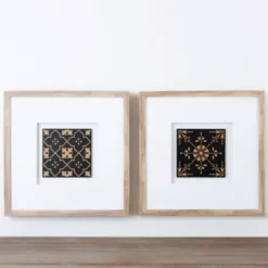Framed Art-Kirkland's Home Modern Tile I Shadowbox Framed Art Print White/Brown