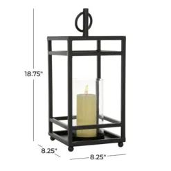 Lanterns-Kirkland's Home Modern Vintage Iron Framed Lantern, 18 In. Black
