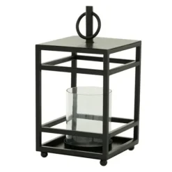 Lanterns-Kirkland's Home Modern Vintage Iron Framed Lantern, 15 In. Black