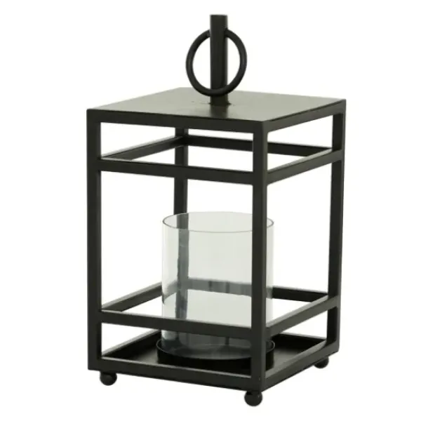 Lanterns-Kirkland's Home Modern Vintage Iron Framed Lantern, 15 In. Black