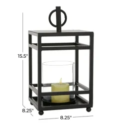 Lanterns-Kirkland's Home Modern Vintage Iron Framed Lantern, 15 In. Black