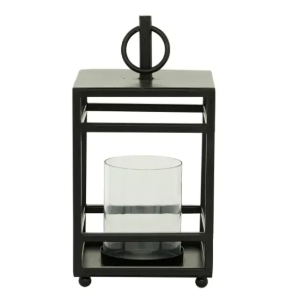 Lanterns-Kirkland's Home Modern Vintage Iron Framed Lantern, 15 In. Black